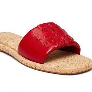 NIB Tory Burch T-Sport Double Slide Leather sandals Red